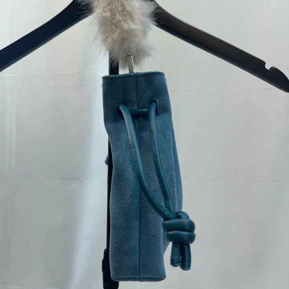 Anthropologie Blue Suede Crossbody Bag with Faux Fur Trim NWTS - Picture 3 of 7